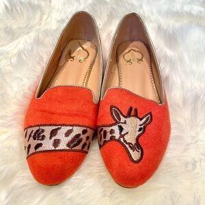 C. Wonder Orange Giraffe Embroidered Flats, worn twice, safari style